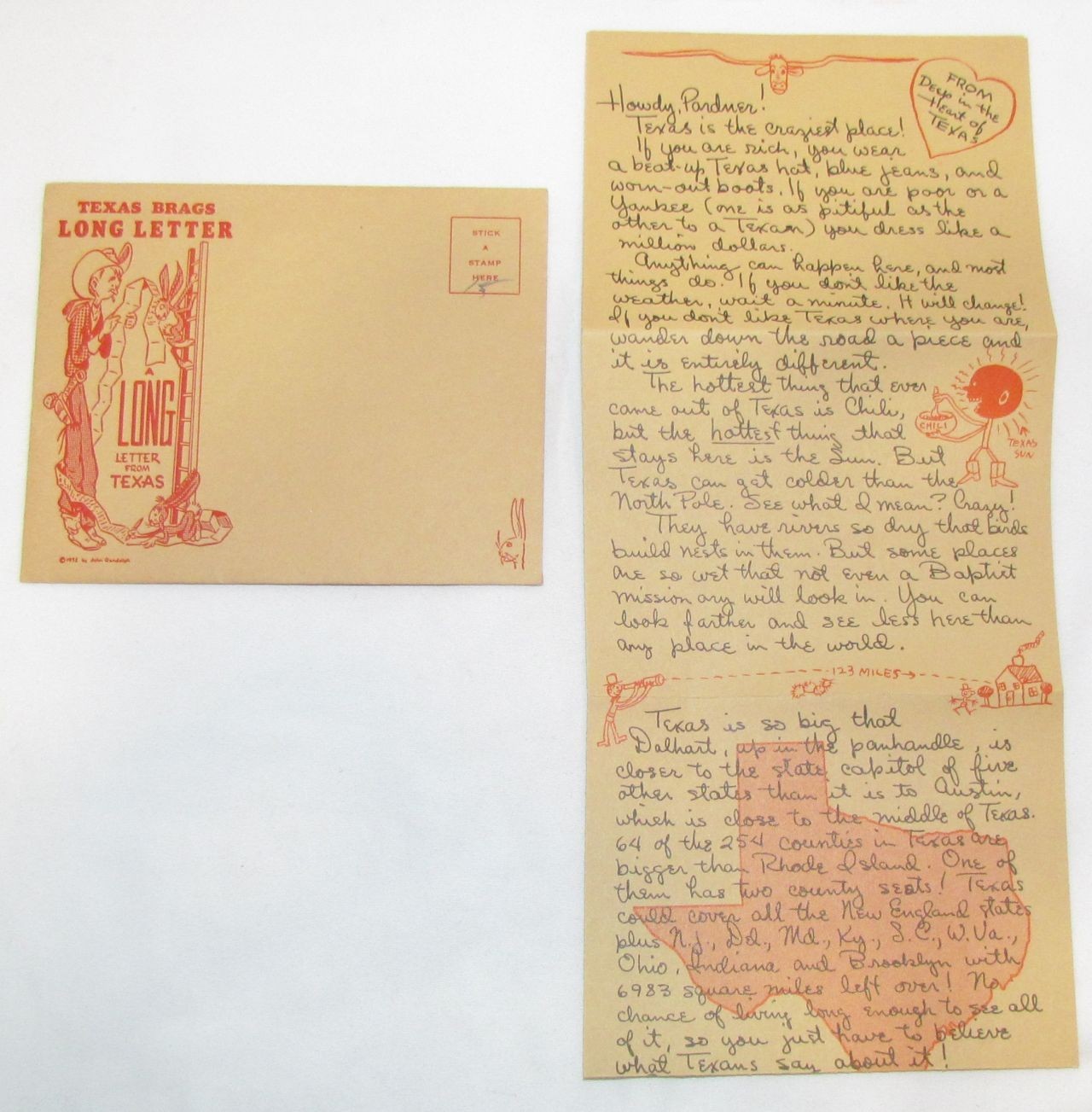 1952 Texas Brags Long Letter, novelty