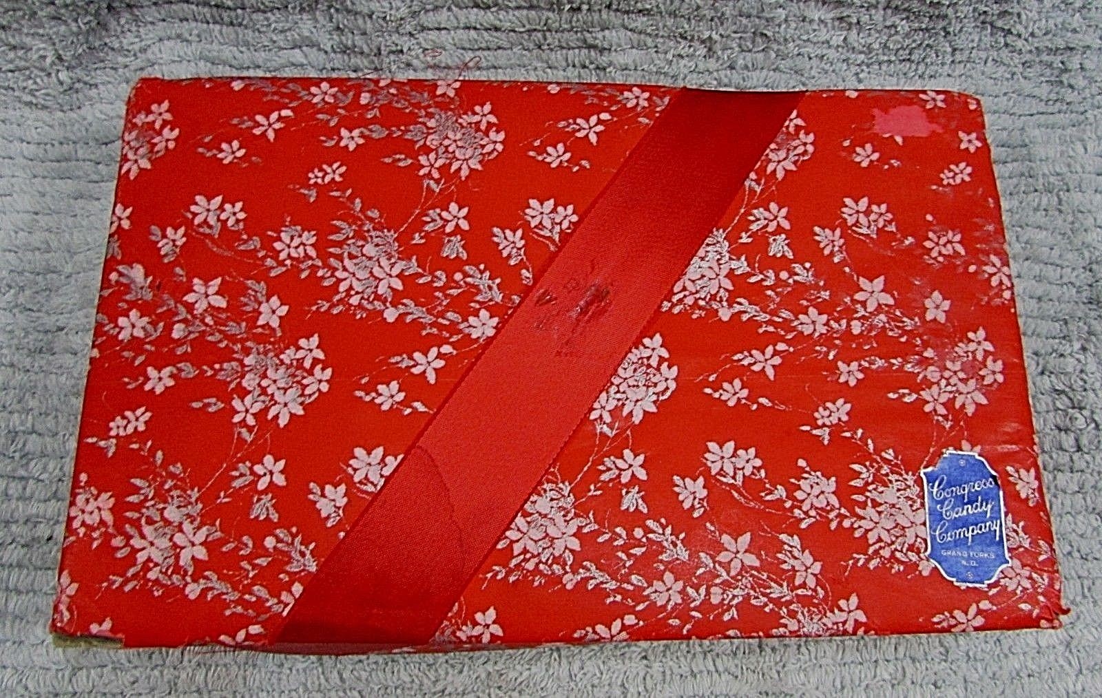 Old 1930's Congress Candy Grand Forks ND Red Fabric Covered Empty Cardboard Box