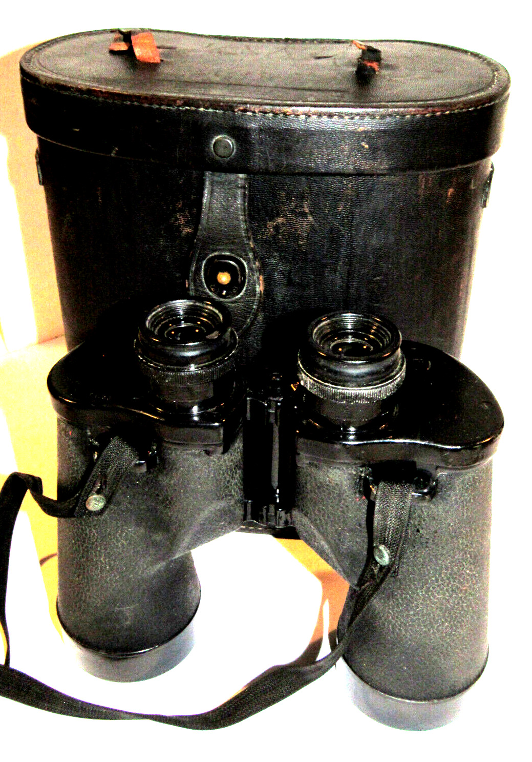 WWII M17 A1 7x50 US ARMY BINOCULARS WITH NECK STRAP & LEATHER CASE CLEAR VIEW