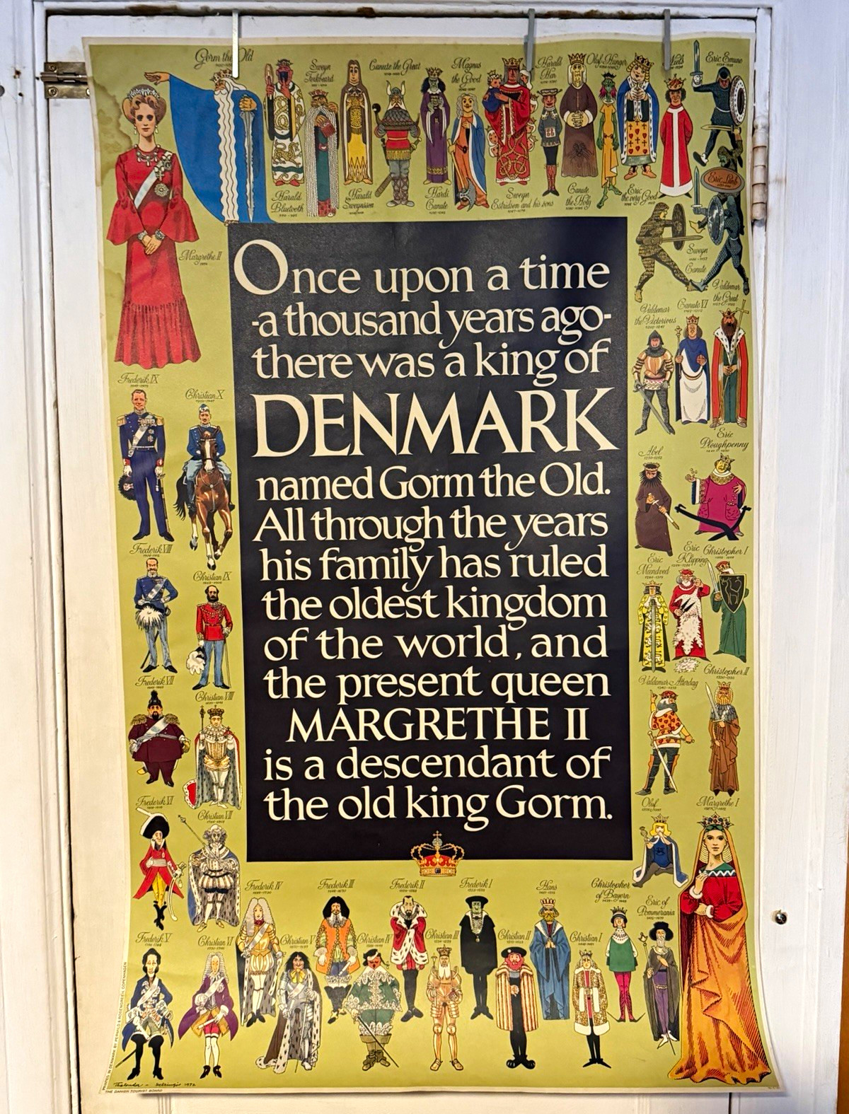 Denmark King Gorm the Old & Margrethe II Vintage 1962 Poster His Family