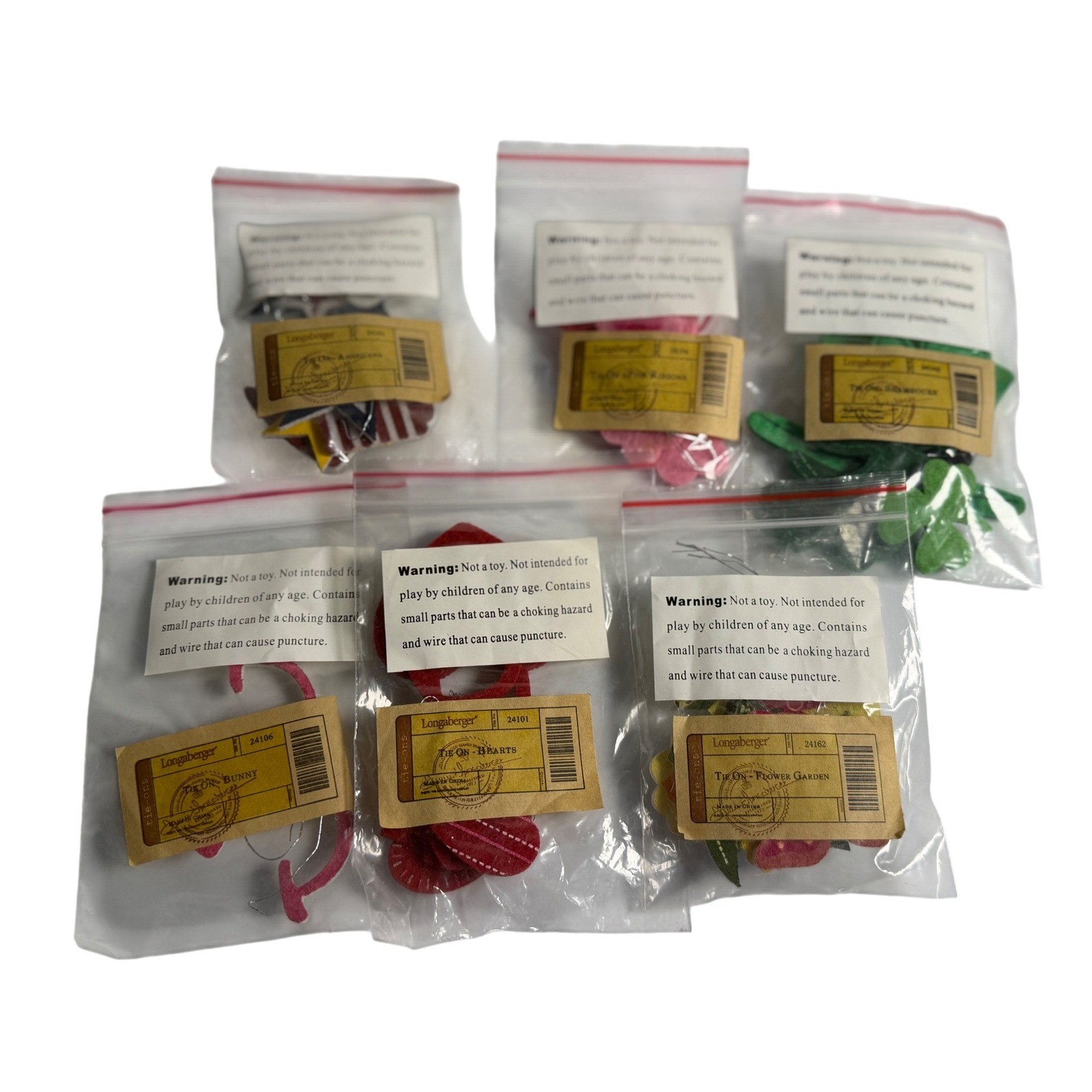 Longaberger Tie-On Basket Charms Lot of 5 Multi Holiday Seasonal Decor NIP