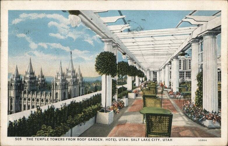 Salt Lake City, Utah UT Temple Towers from Roof Garden, Hotel 1935 Vintage Salt Lake City, Utah UT Temple Towers from Roof Garden, Hotel 1935 Vintage