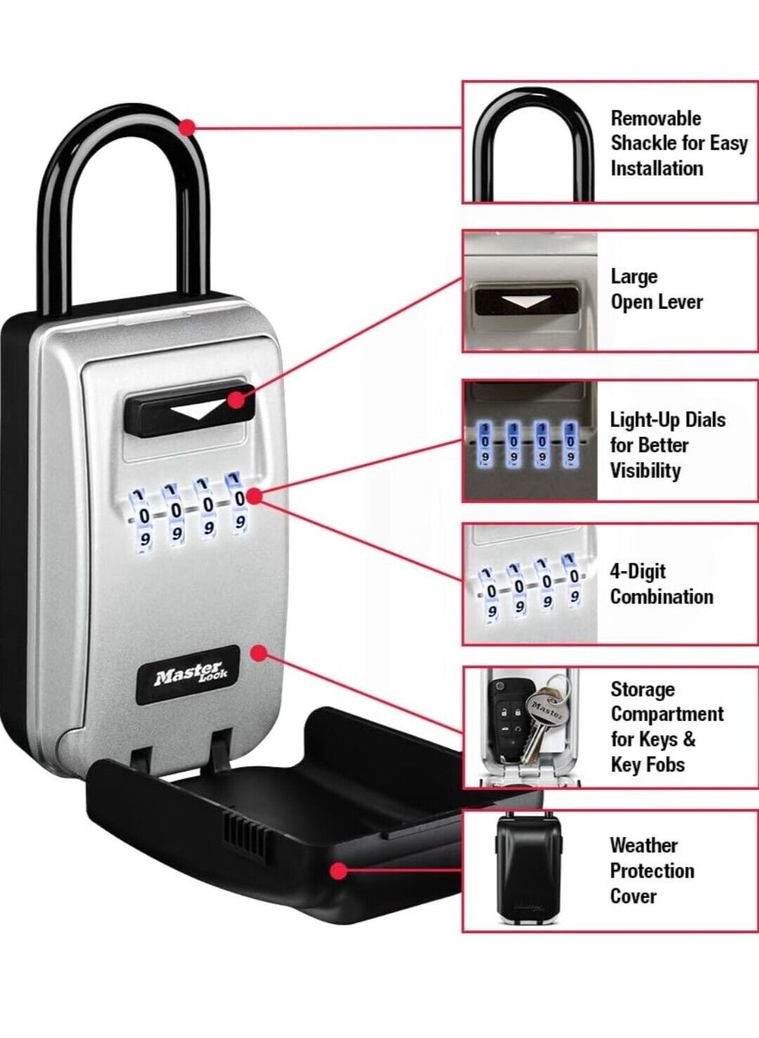 LIGHT UP Realtor Key Box Master Lock 4 Digit Combination Open House Sales Gate R