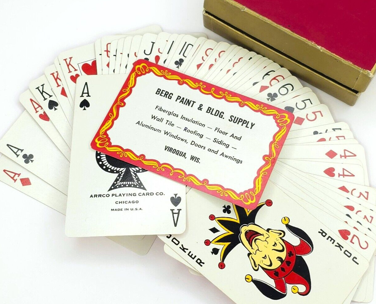 C1950s VTG NOS Arrco Playing Cards Advertising Berg Paint Bldg Supply Viroqua WI