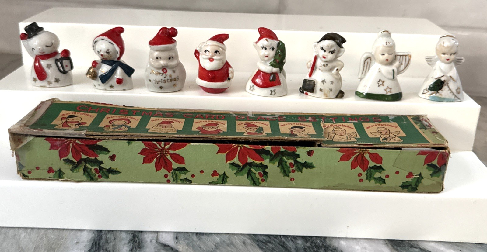 Vintage Commodore 8  Place Card Christmas Figures  Japan Original Box
