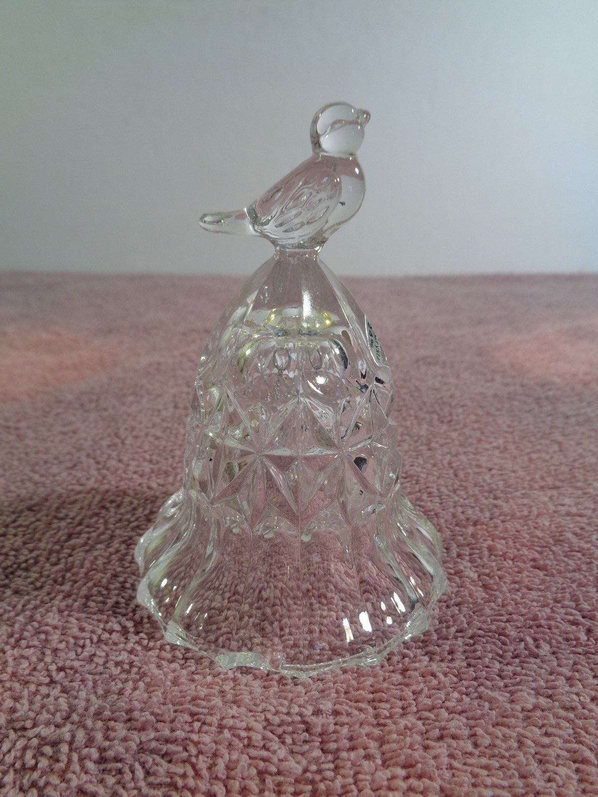 Crystal Bird Handle Dinner Bell Vintage Clear Glass 24% Lead Crystal With Label