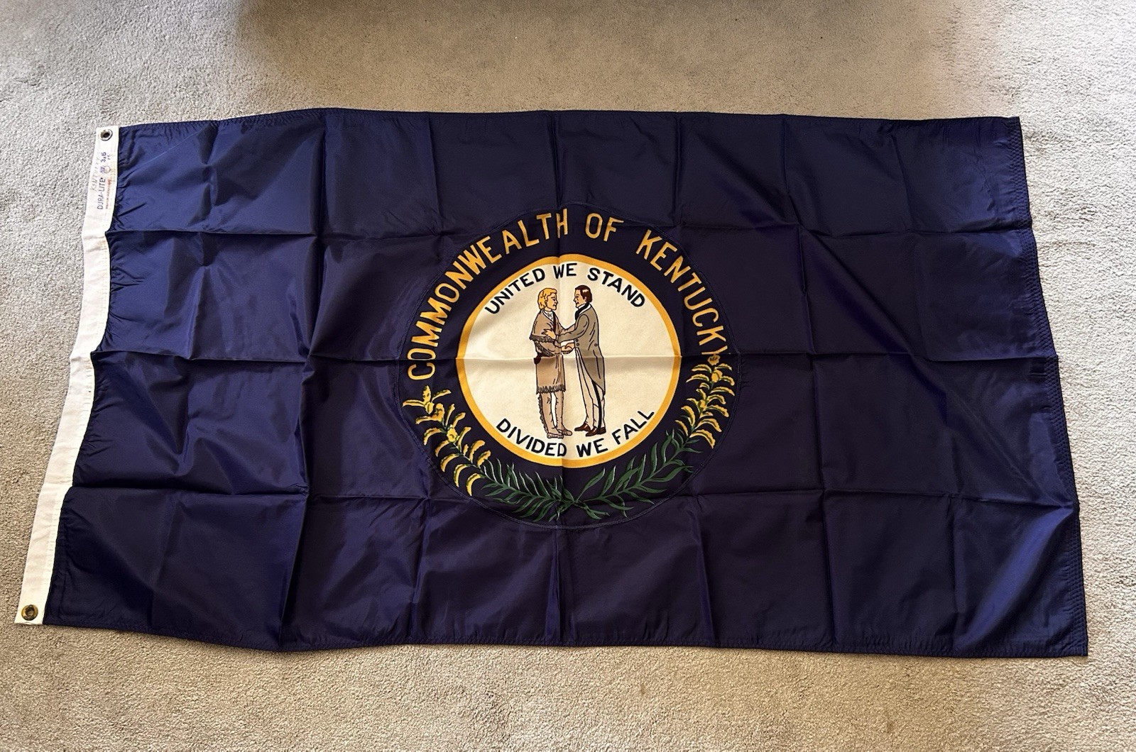 Vintage Kentucky Dura-Lite DETTRA FLAG 3\' x 5\'  two sided Embroidered Used