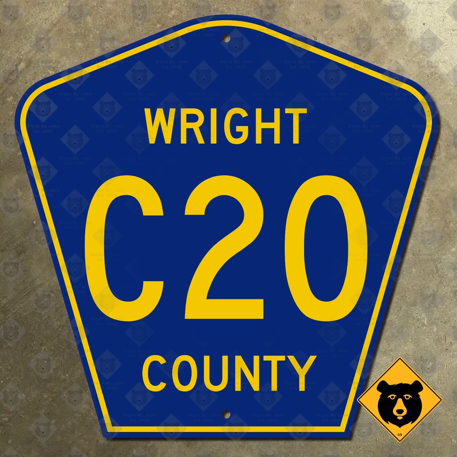 Iowa Wright County Road C20 highway marker road sign pentagon Belmond 18x18