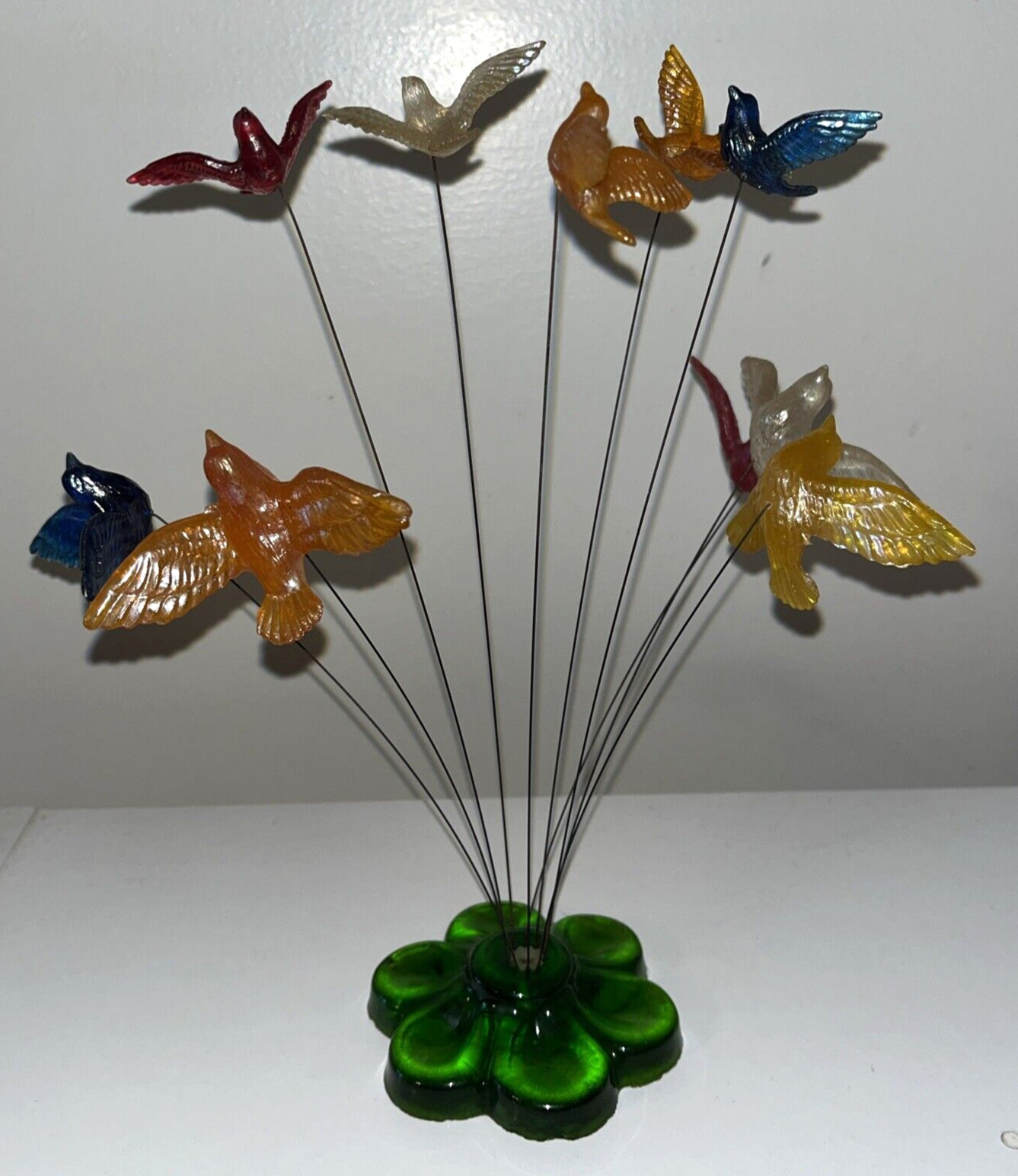 Vintage MCM Retro Design Gifts Lucite Kinetic Iridescent Bird Wire Sculpture