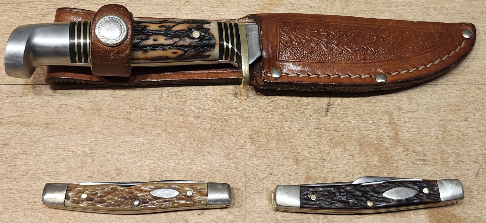 Vintage Western Cutlery Lot – 3 Knives: S-H48B Fixed Blade + 442 & 445 folders