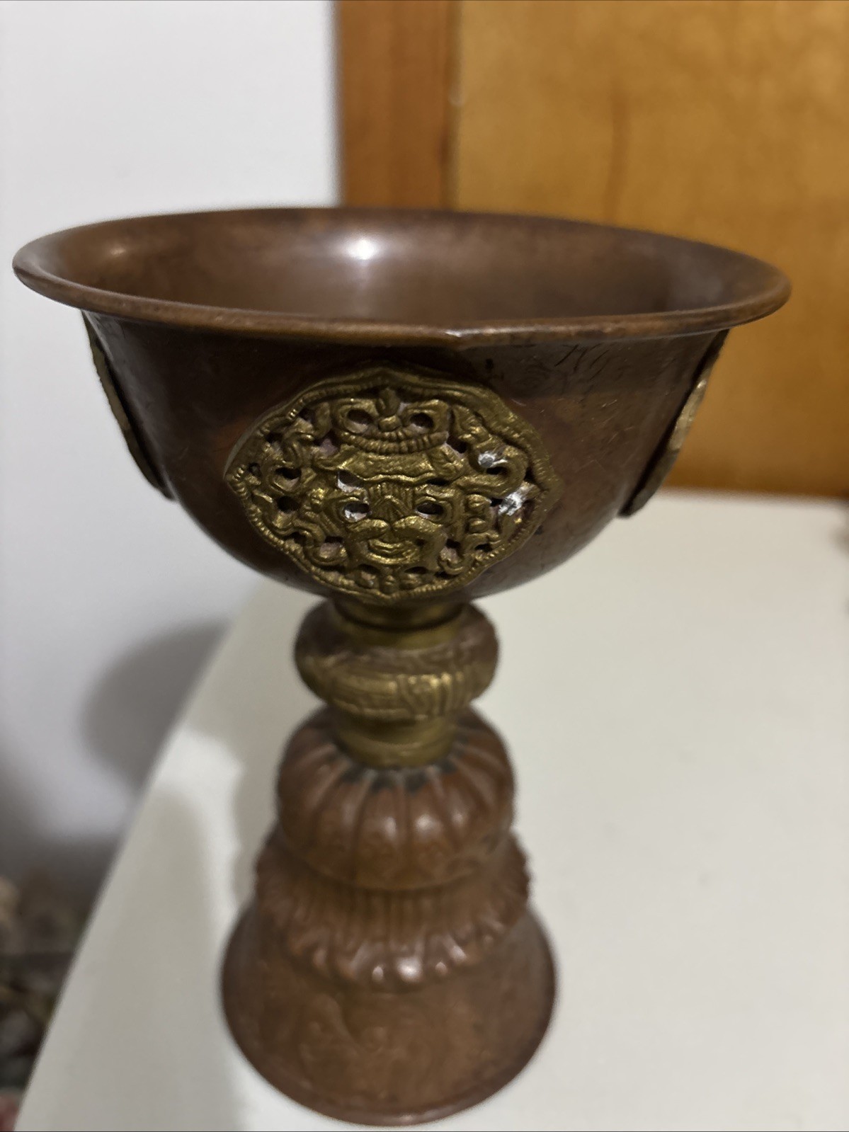 Tibetan Copper and Brass Ritual Butter Lamp
