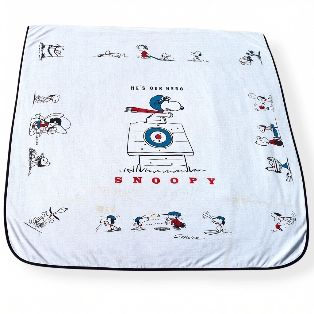 Vintage 1968 Snoopy Hes Our Hero Twin Bedspread Blanket Peanuts Flying Ace 91\