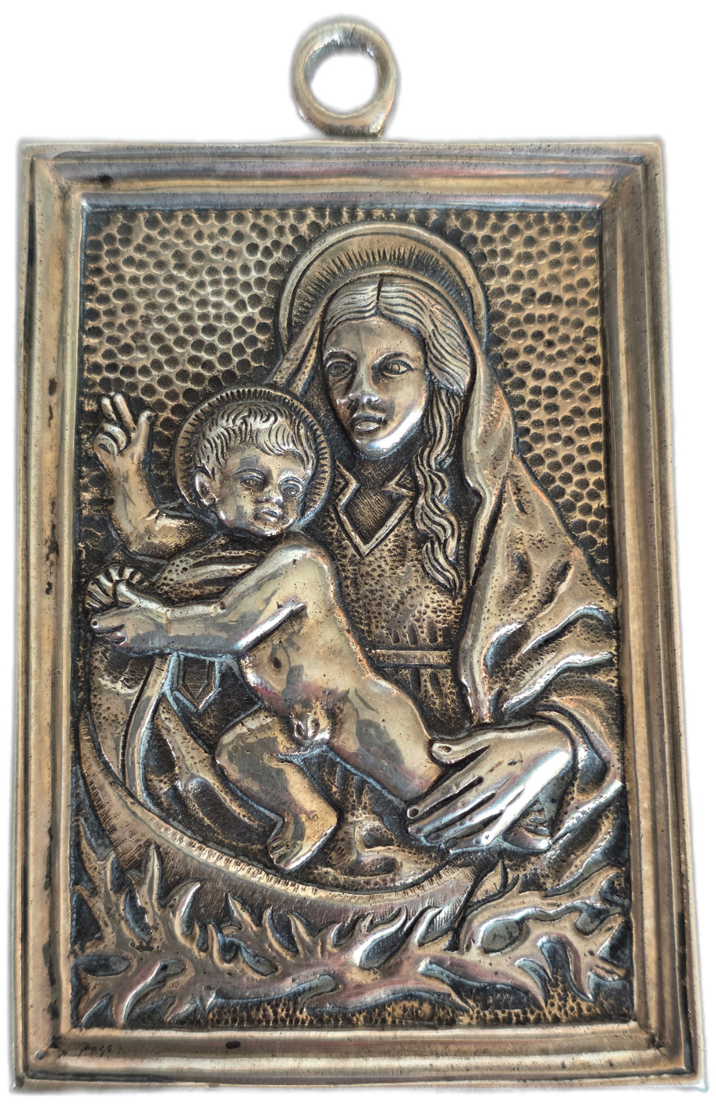 Large Virgin and Child Silver Devotional Medallion, Circa Early 20th Century