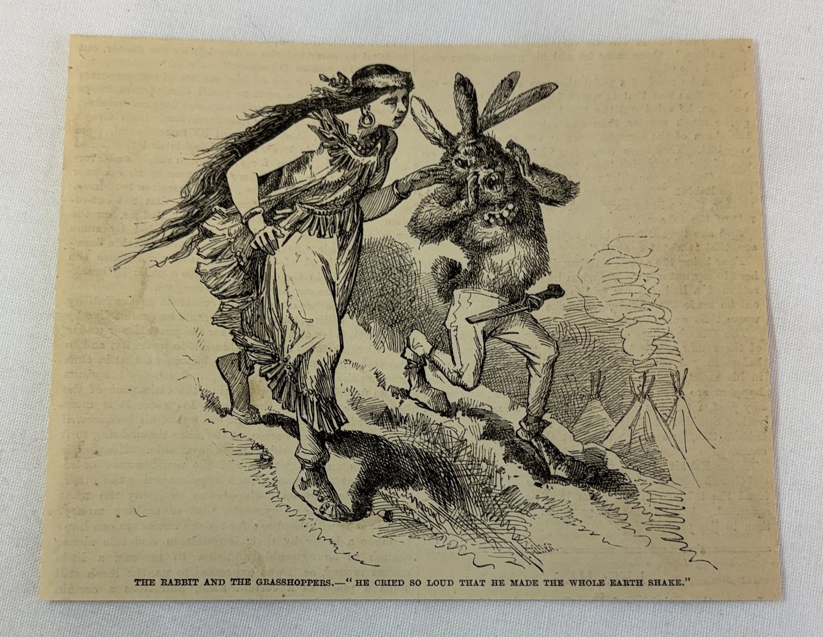 1886 magazine engraving ~ RABBIT AND GRASSHOPPERS Otoe myth