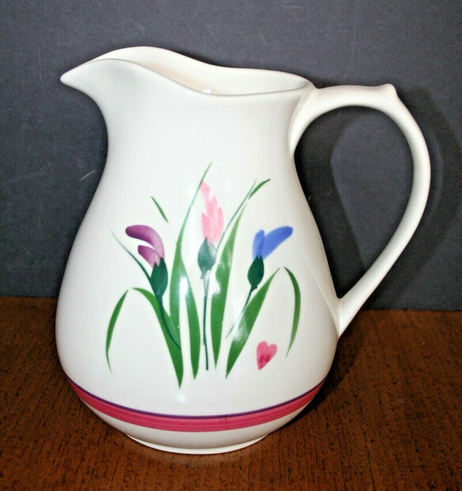 CLAY DESIGN POTTERY Stoneware Water Pitcher Tulips Floral Hand Thrown CANADA CLAY DESIGN POTTERY Stoneware Water Pitcher Tulips Floral Hand Thrown CANADA