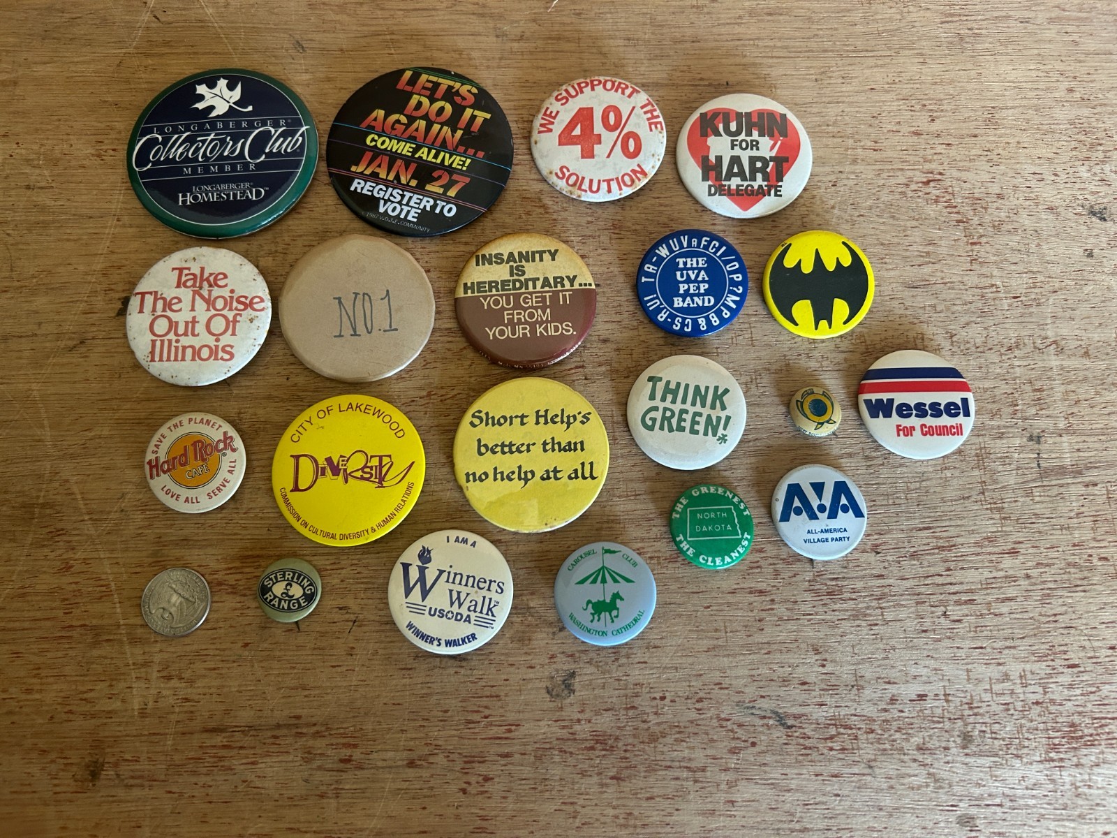 Pinback Button Pin Badge Vintage Junk Drawer Lot Of 20 Batman Politics Hard Rock