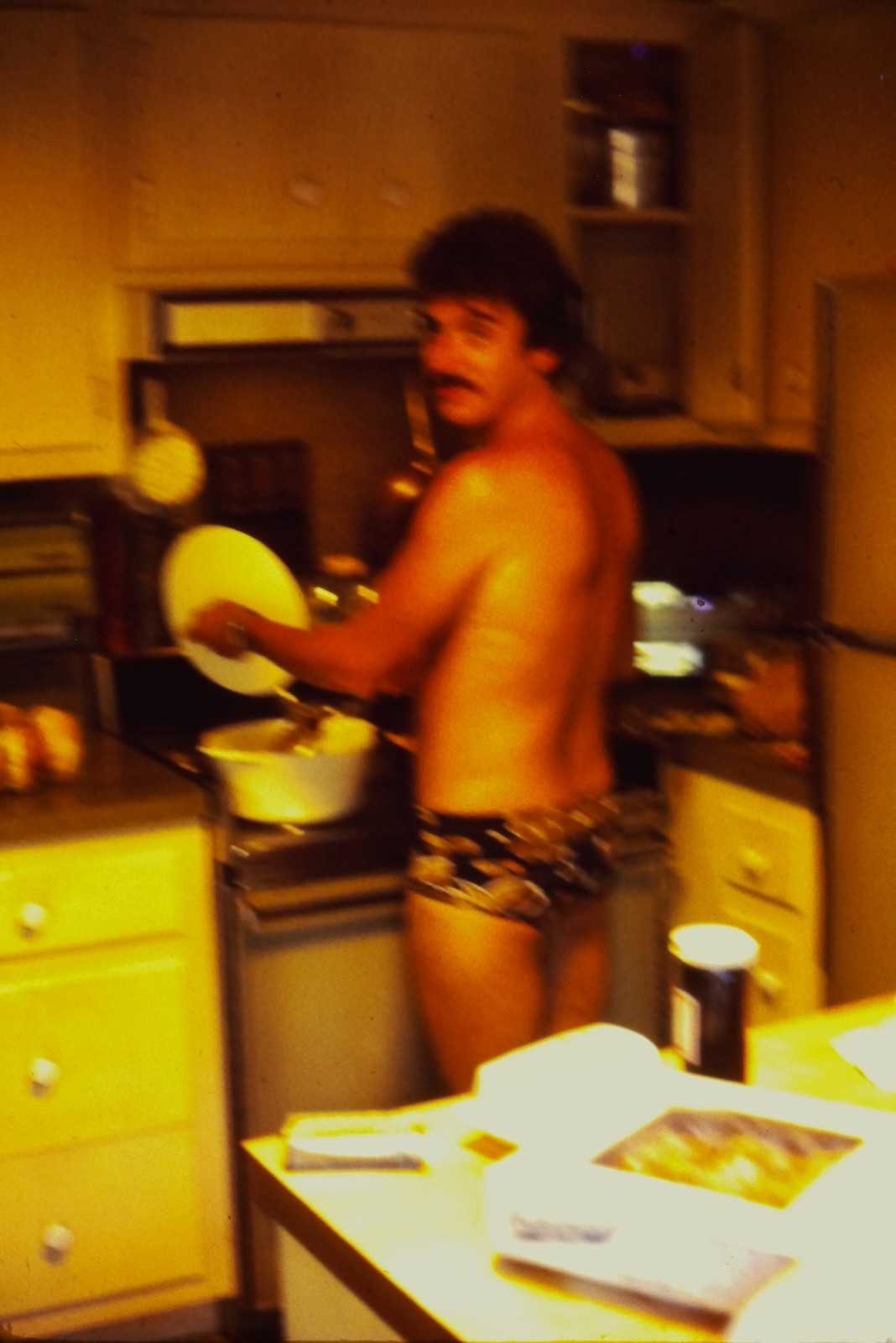 c1970\'s Ektachrome 35mm Slide, Man Cooking Kitchen, Mid Century Interior