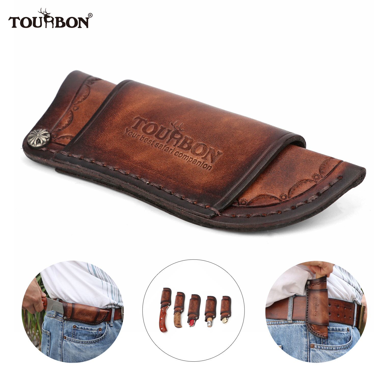 TOURBON Handmake Leather Folding Knife Sheath Knives Blade Belt Pouch Holster US TOURBON Handmake Leather Folding Knife Sheath Knives Blade Belt Pouch Holster US