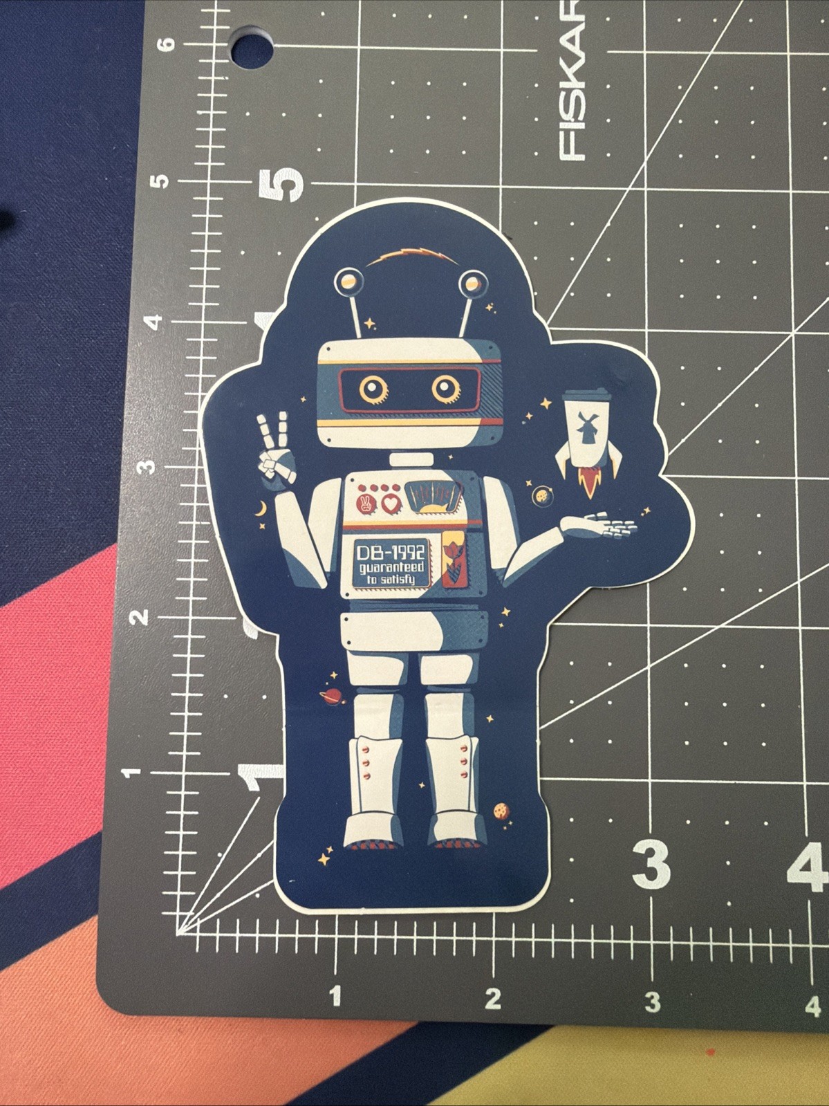 Vintage Rare Blue Robot Peace Sign Dutch Bros Sticker