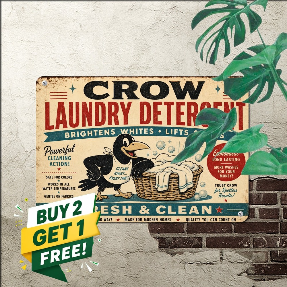 Olde Crow Laundry Detergent Sign Vintage Household Cleaning Advertisement Plaque