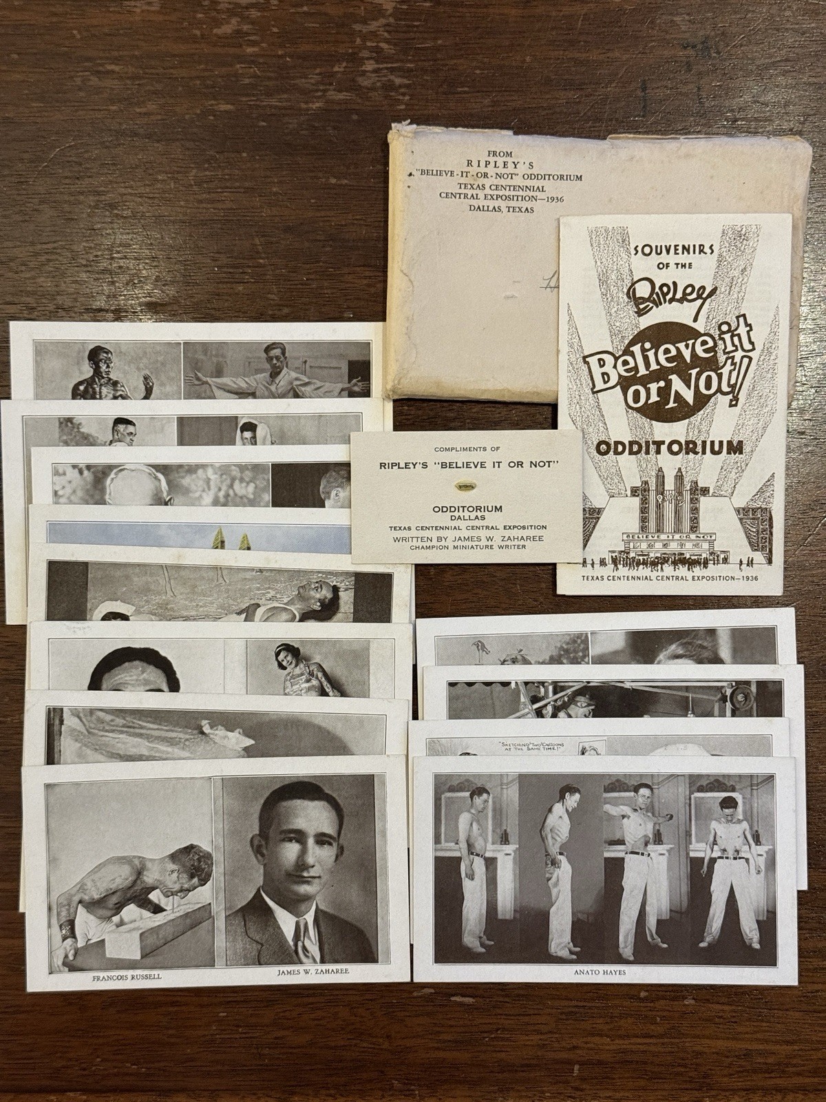 RIPLEYS BELIEVE IT OR NOT 1936 TEXAS CENTENNIAL POSTCARD SET Painted Rice Grain