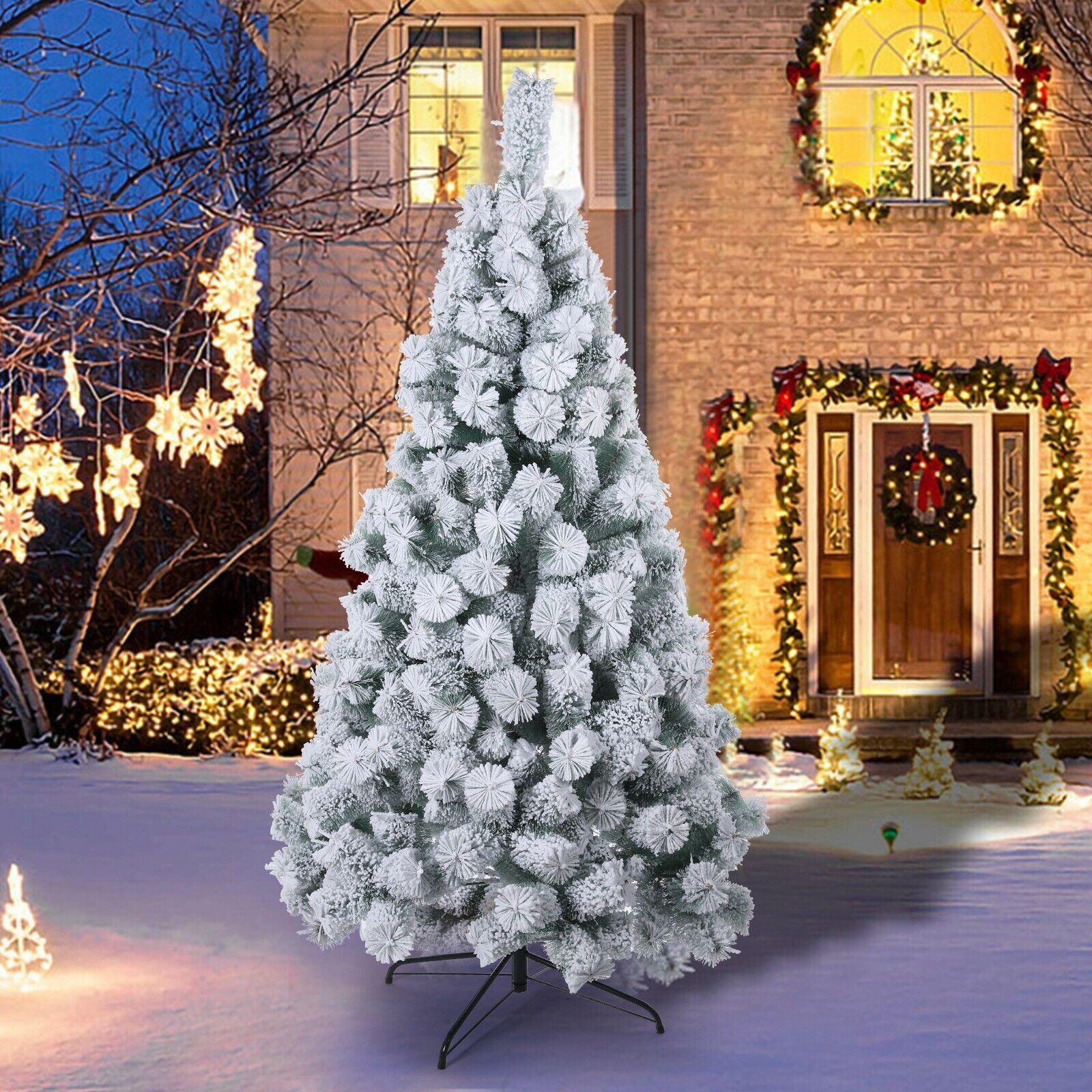 6FT/7FT Artificial Christmas Tree Flocking Pine Needle Snow Covered Home Decor