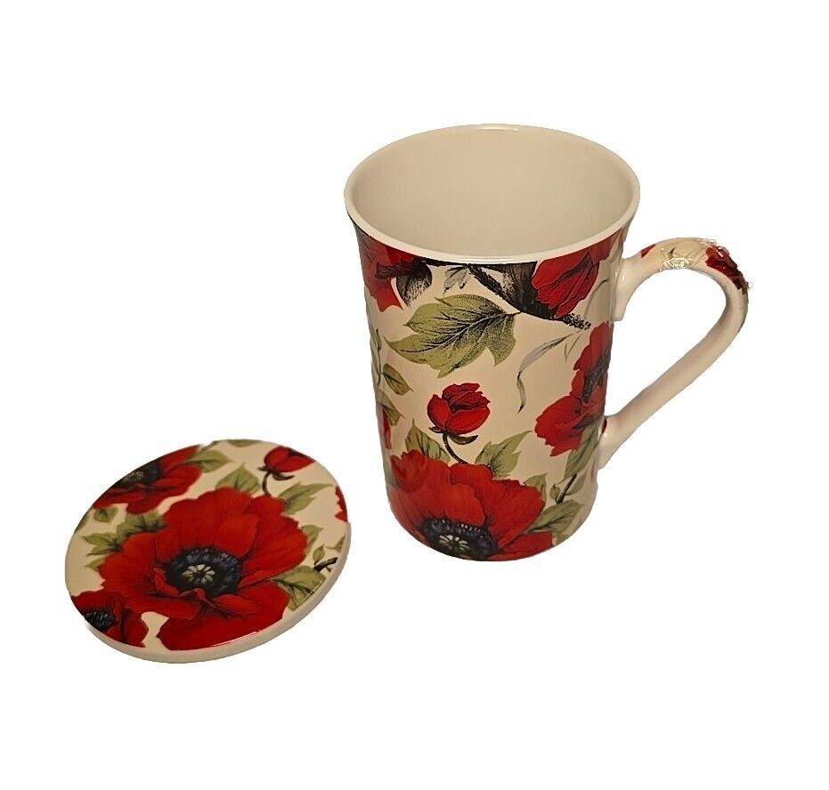 Kent Pottery Poppy Coffee Tea Cup Mug with Coaster Lid