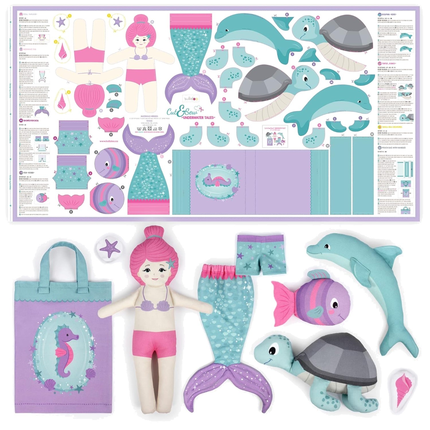 Mermaid DIY Craft Kit - Cotton Fabric Panel for Beginners