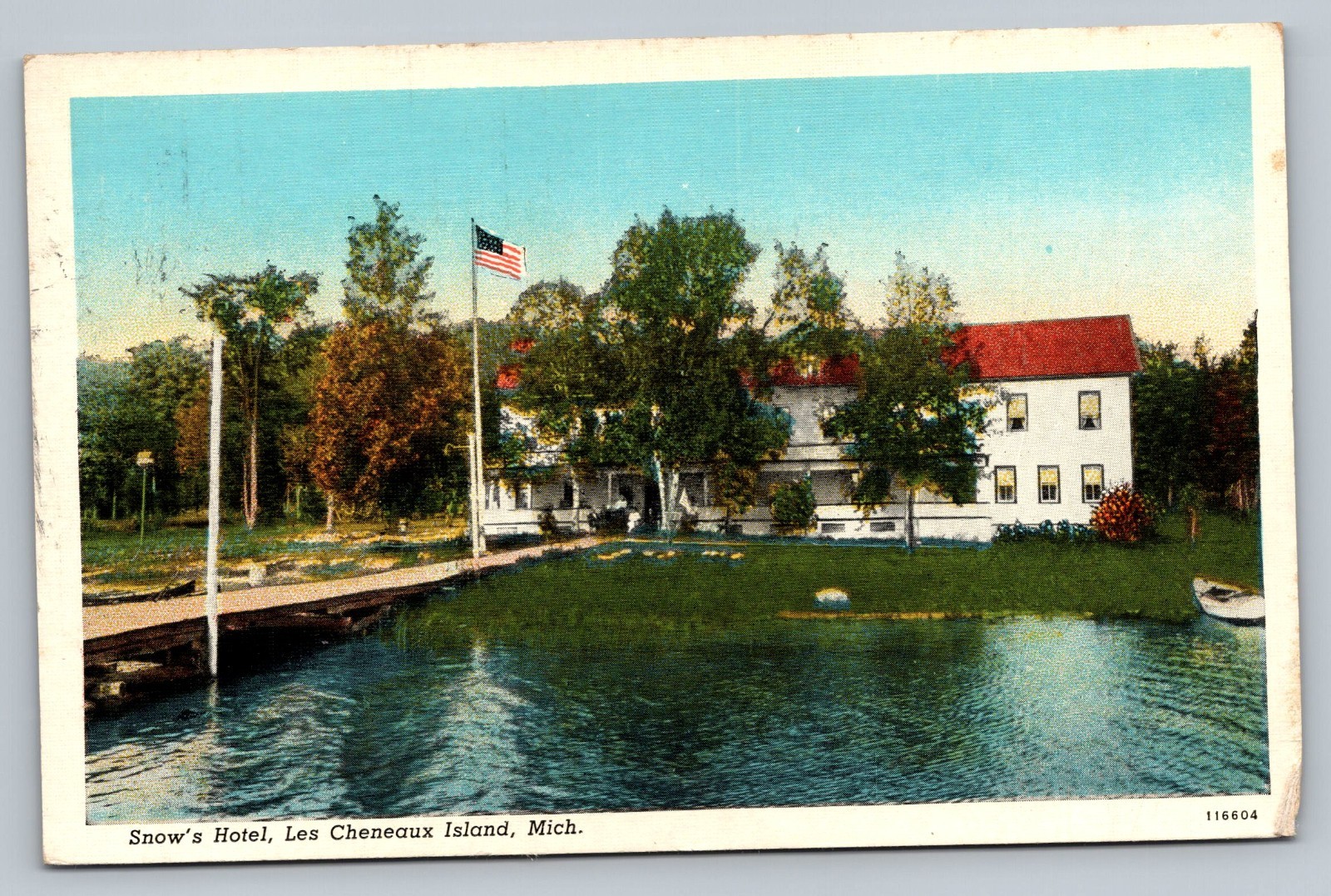 1938 Snow\'s Hotel Les Cheneaux Island Michigan MI Vintage Postcard