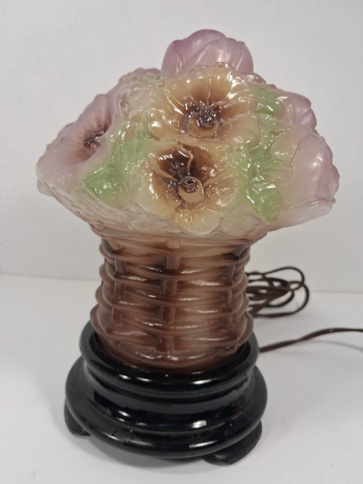 Antique Tiffin Glass Puffy Floral Basket Table Lamp