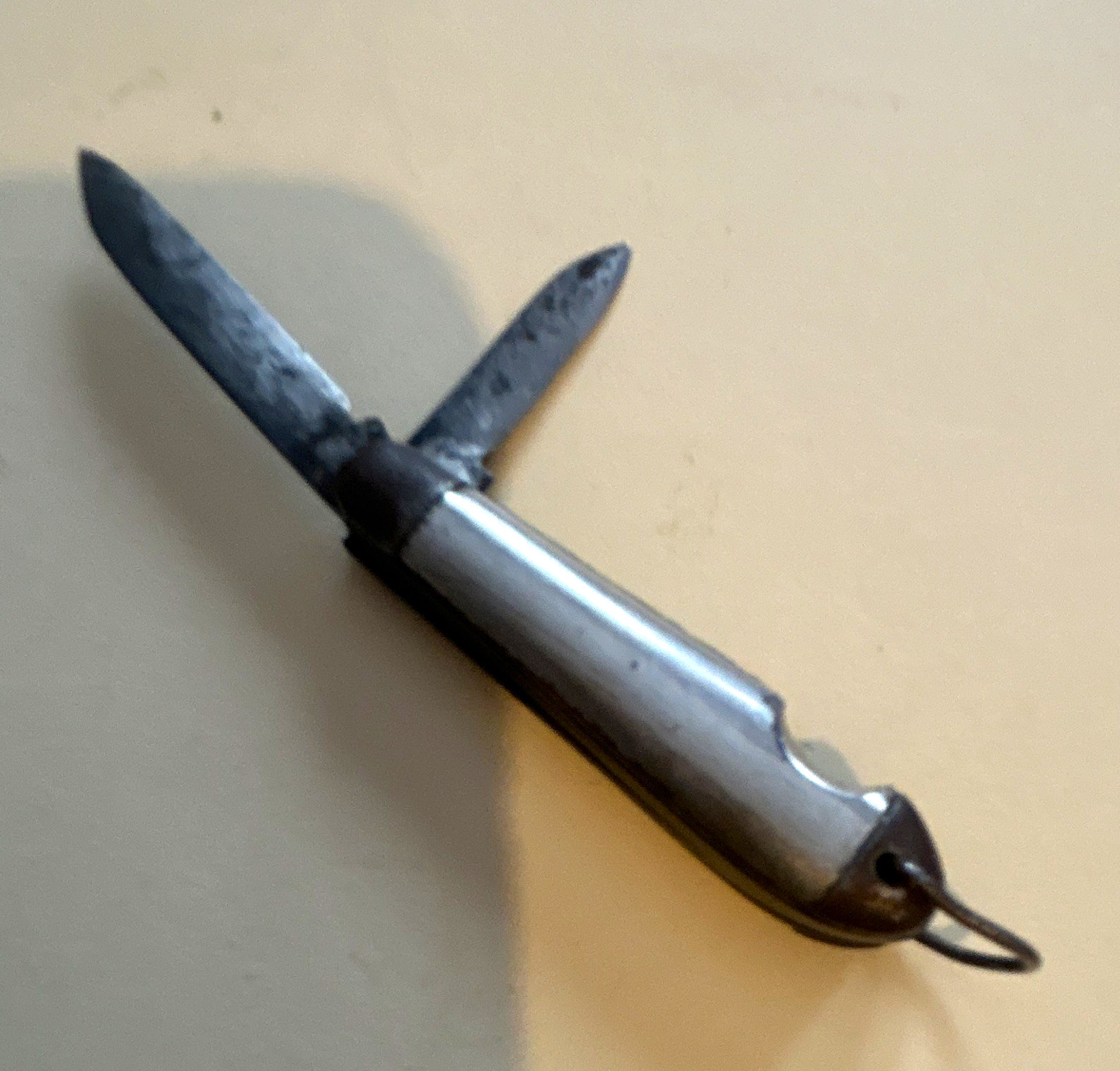 Vintage org. 2-Blade Metal Handle Slipjoint Pocketknife Silver Black 1930-1950s