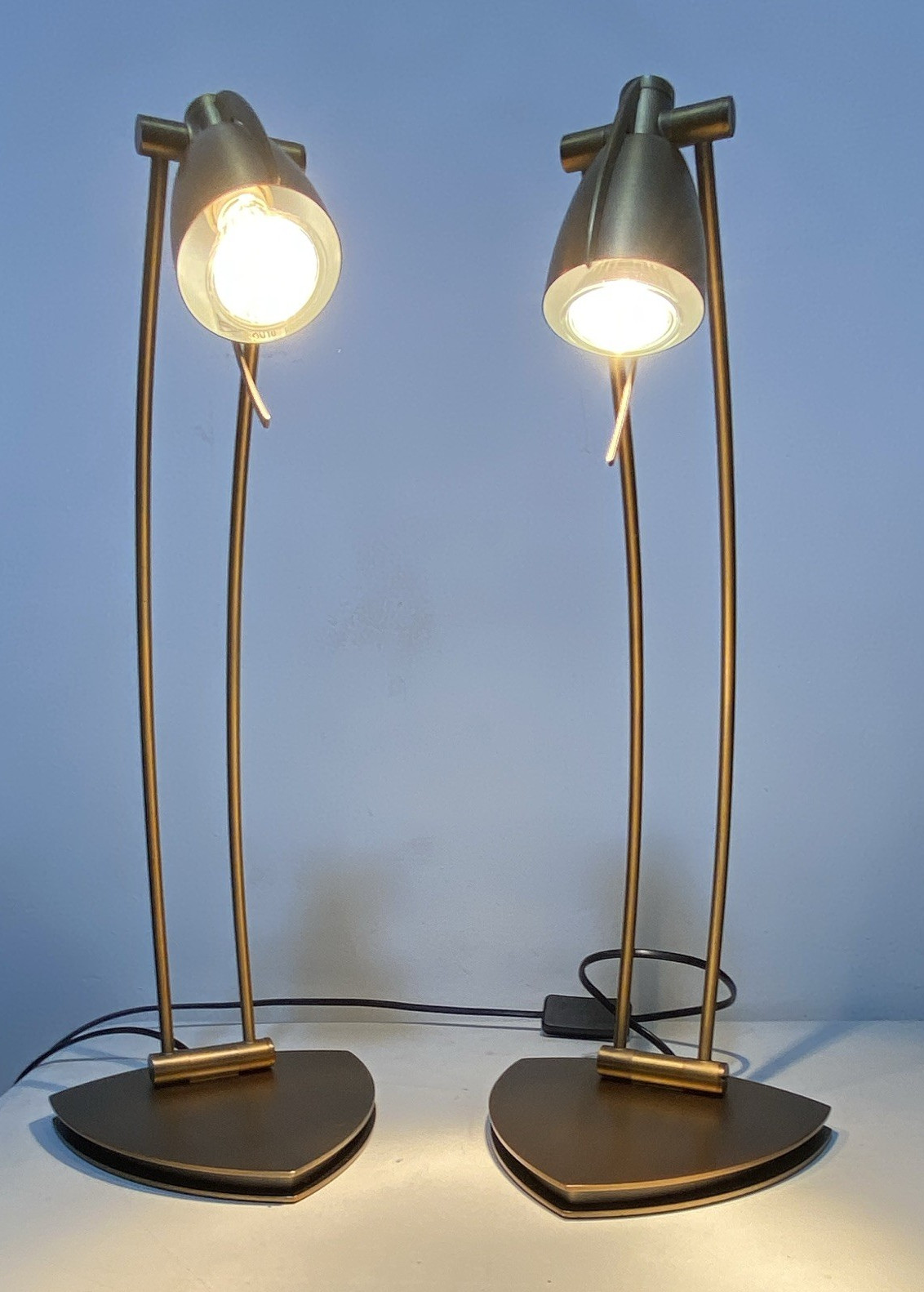 Pair of Bedside Table Reading Lamps  Brushed Brass Antique tone metal adjustable