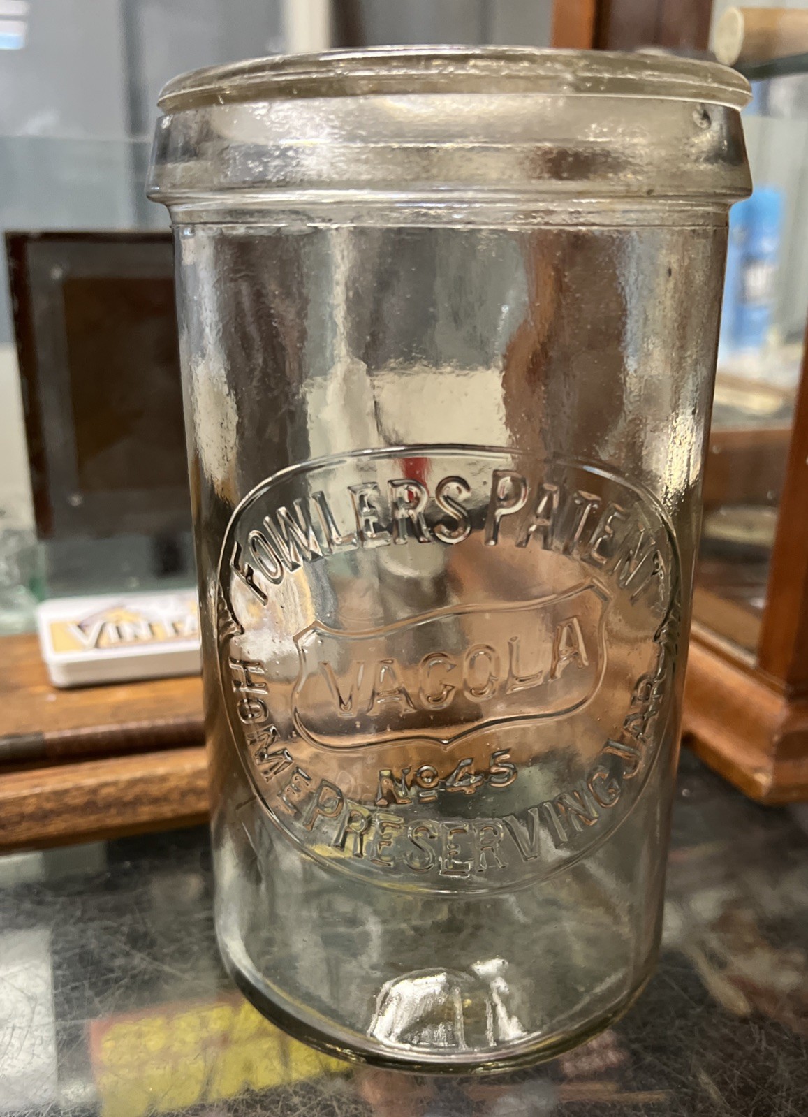 Vintage Fowlers Vacola Glass Preserving Jar No.45 Embossed Lid No Clips