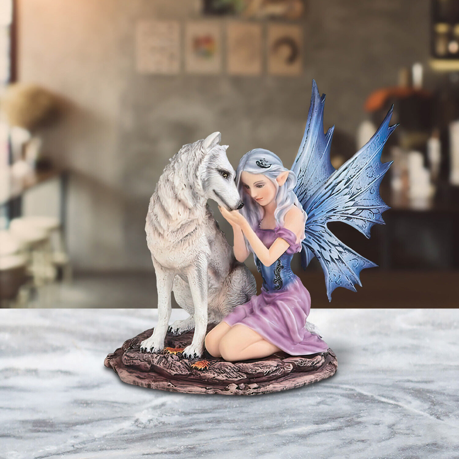 Fairy with Snow Wolf Statue 6.75\