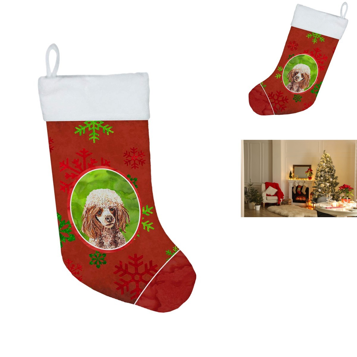 Carolines Treasures SC9747-CS Red Miniature Poodle Snowflakes Christmas Stocking