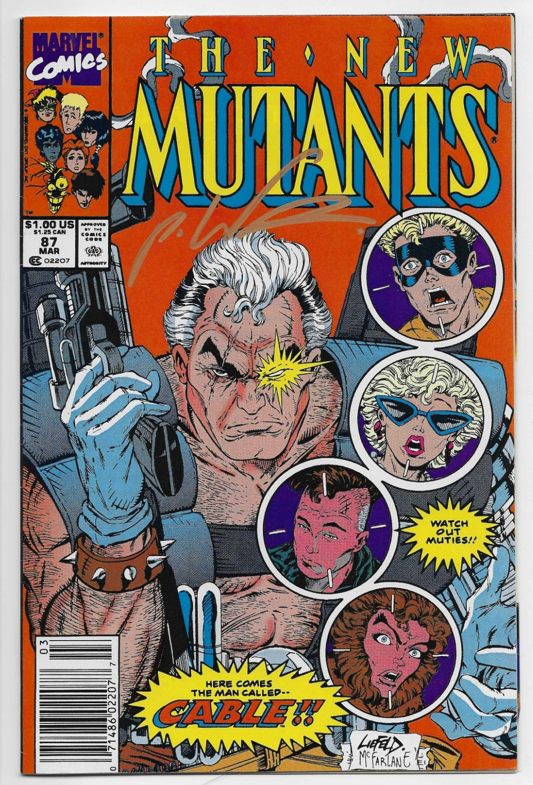 New Mutants #87 NM High Grade Key 1st App. Cable Signed by Rob Liefeld Marvel