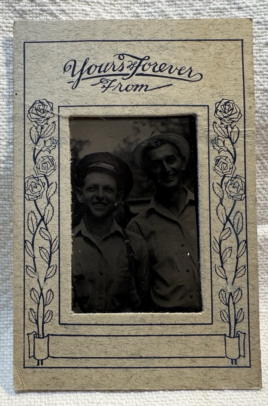 Vtg Cardboard Framed Photo Yours Forever-Two Men-Gay Int