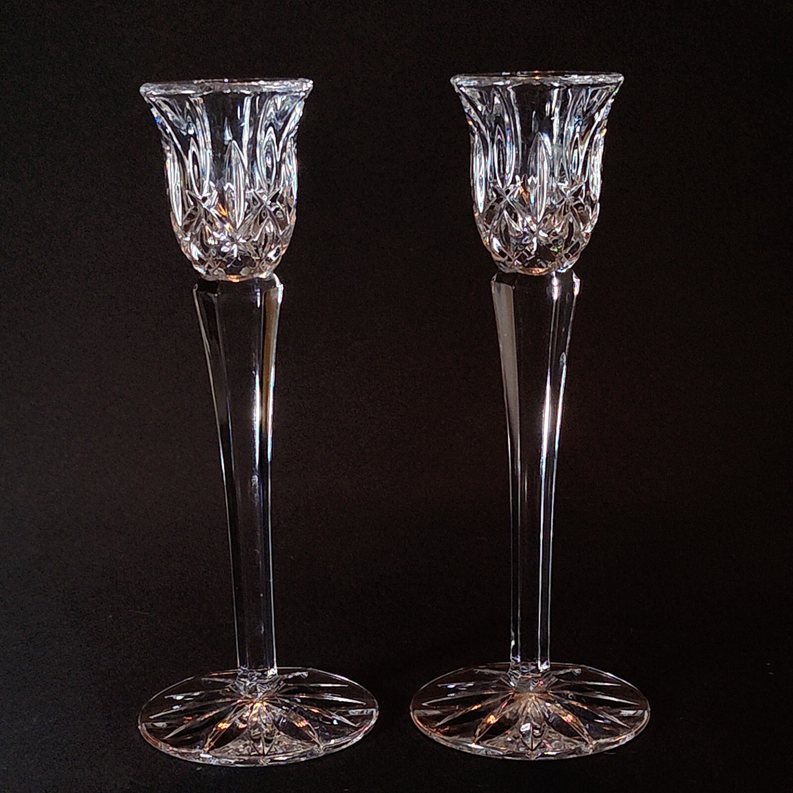 GORHAM LADY ANNE CANDLE HOLDERS, Cut Lead Crystal, 8 in, Made in GERMANY, 2PCS