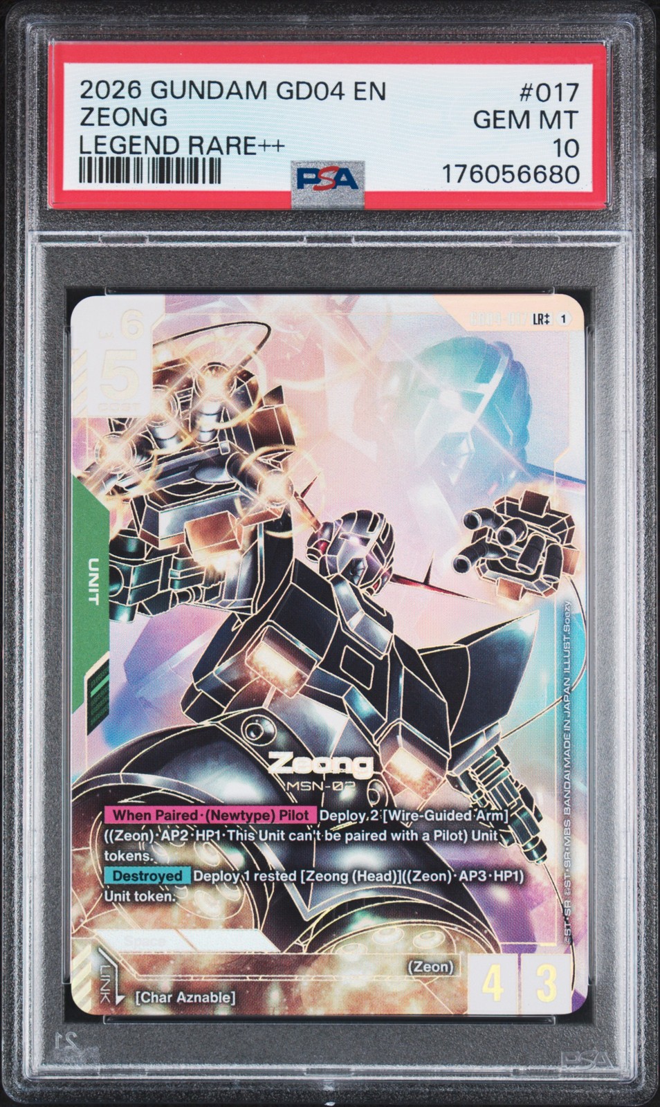 2026 GUNDAM GD04-PHANTOM ARIA LEGEND RARE++ #017 ZEONG PSA 10