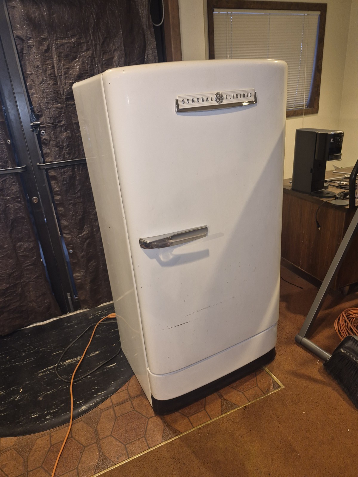 1950s General Electric Fridge with Freezer Compartment, White, Original All 1950s General Electric Fridge with Freezer Compartment, White, Original All