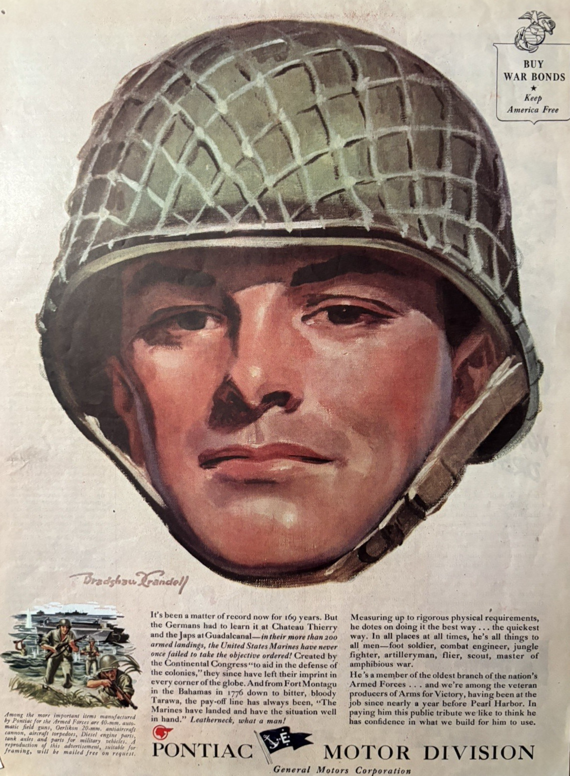 1944 Pontiac Motor Division WWII Germans Japs Soldier Armed Forces VTG Print Ad