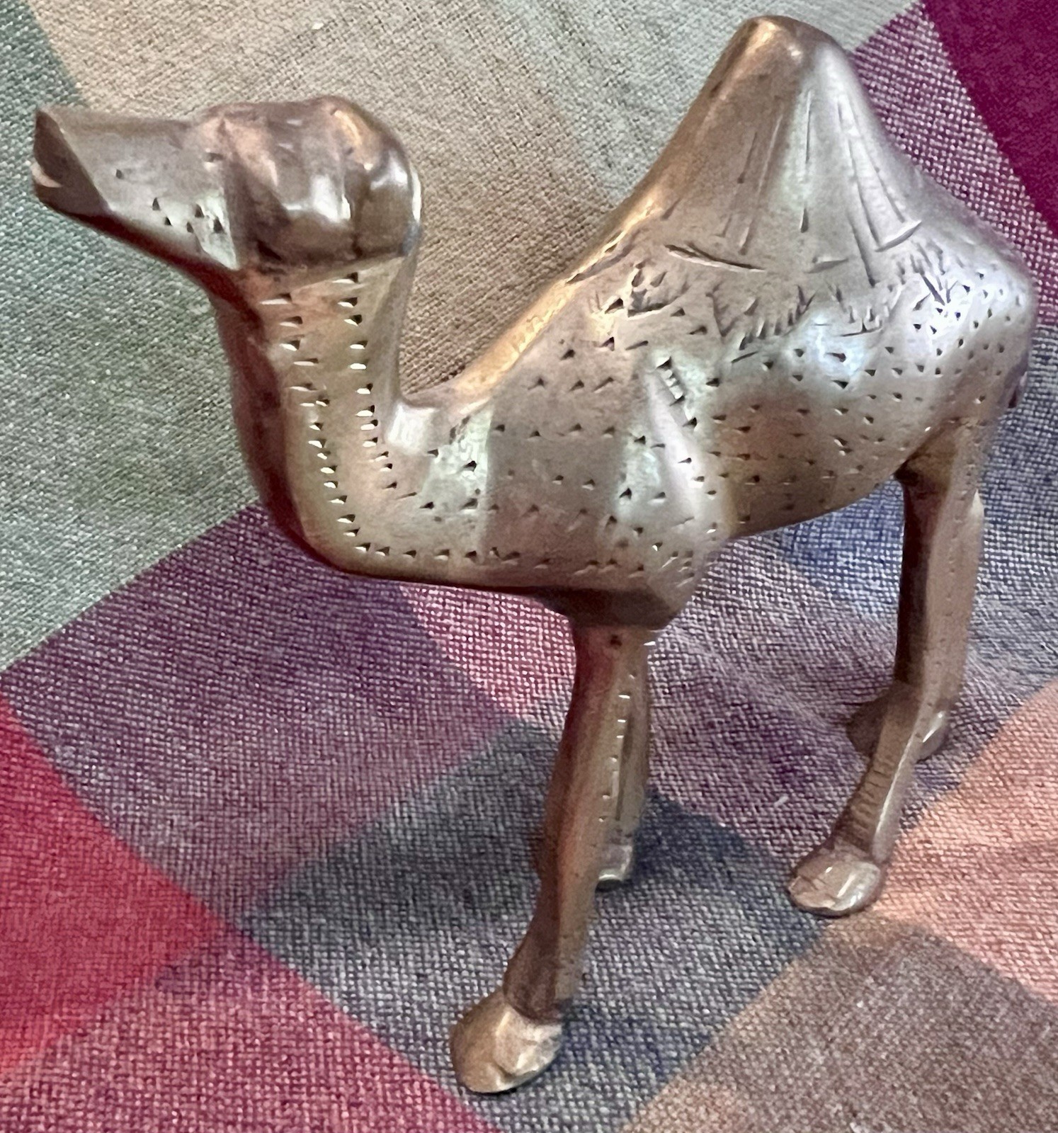 Antique Brass Camel 3 1/4” Tall Figurine Statue Original Handy Crafted Engraved