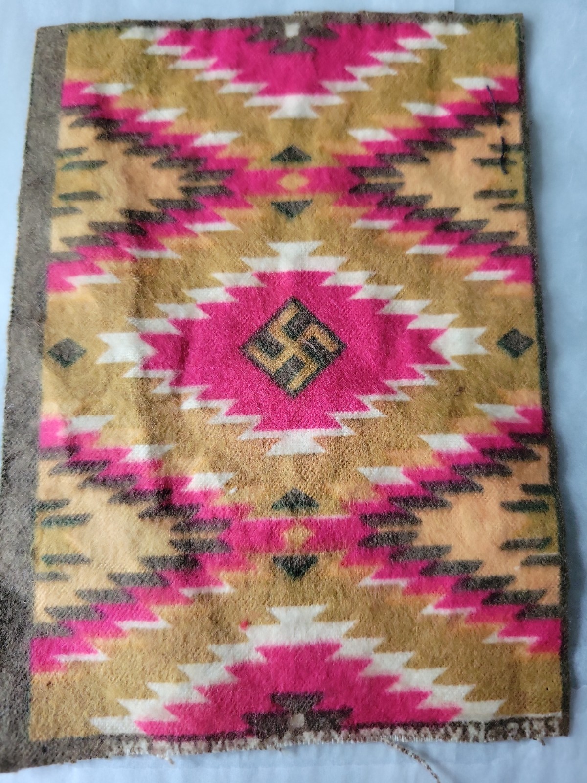 Antique rare Tobacco Velvet Felt Navajo rug Whirling Logs New York 1890s-1900s