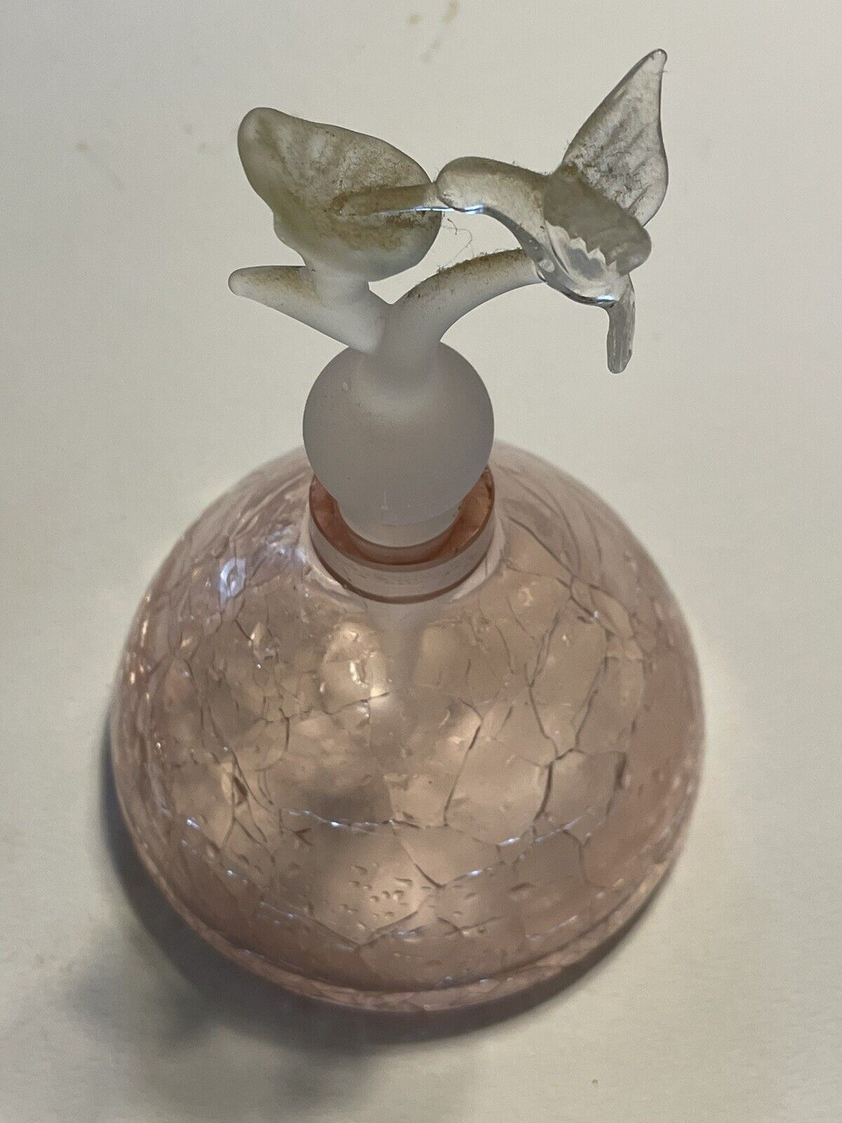 Vintage Blown Glass Hummingbird Parfume Bottle Pink