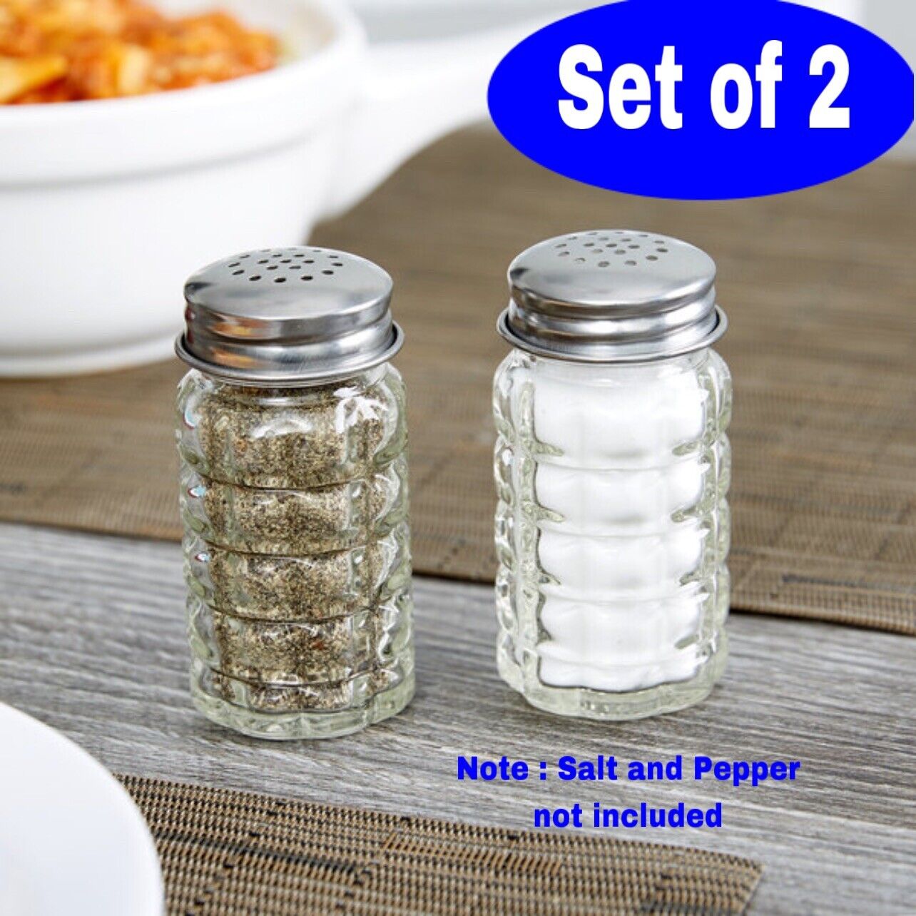 Set of 2 Retro Style Glass Salt and Pepper Shakers 1.5 oz with Stainless Tops