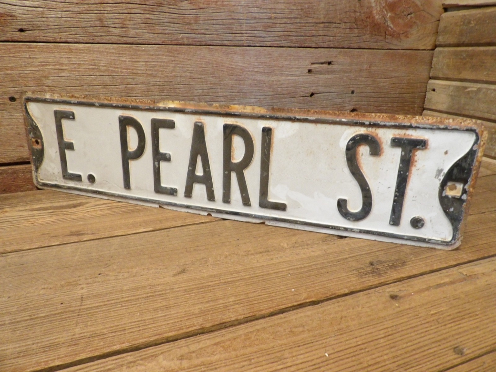 Vintage Retired E. PEARL ST. Black & White Embossed Heavy Metal Street