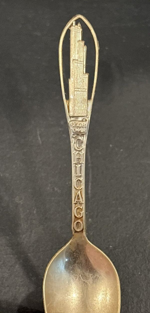 Vintage Chicago Illinois Sears Tower Souvenir Spoon Collectible Skyscraper 4.25 Vintage Chicago Illinois Sears Tower Souvenir Spoon Collectible Skyscraper 4.25