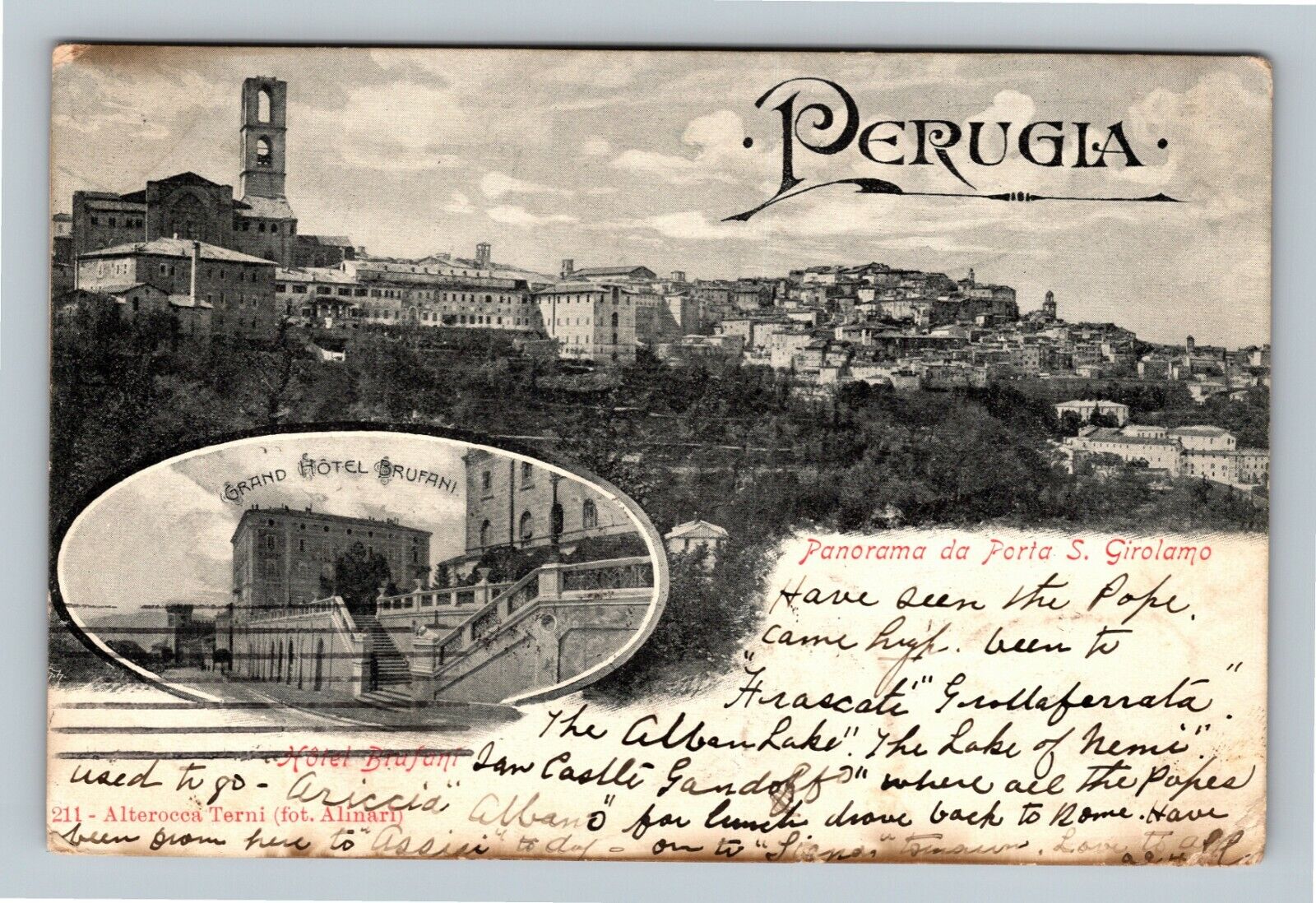 PERUGIA-Panorama da Porta S. Girolamo Hotel Brufani Cartolina Postale Italiana