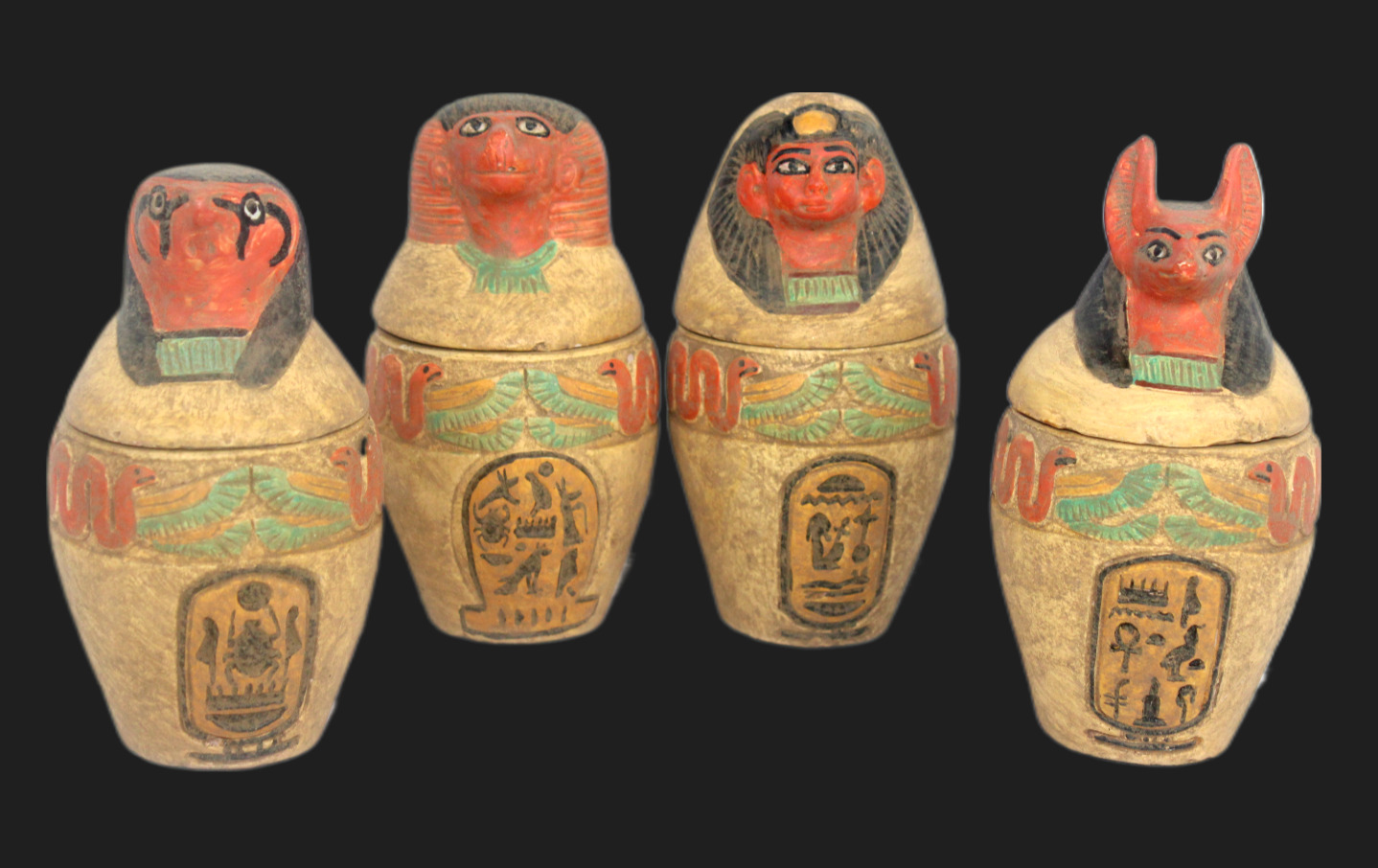 RARE ANCIENT EGYPTIAN ANTIQUE 4 Mummification Canopic Jars Pharaonic Statues BS