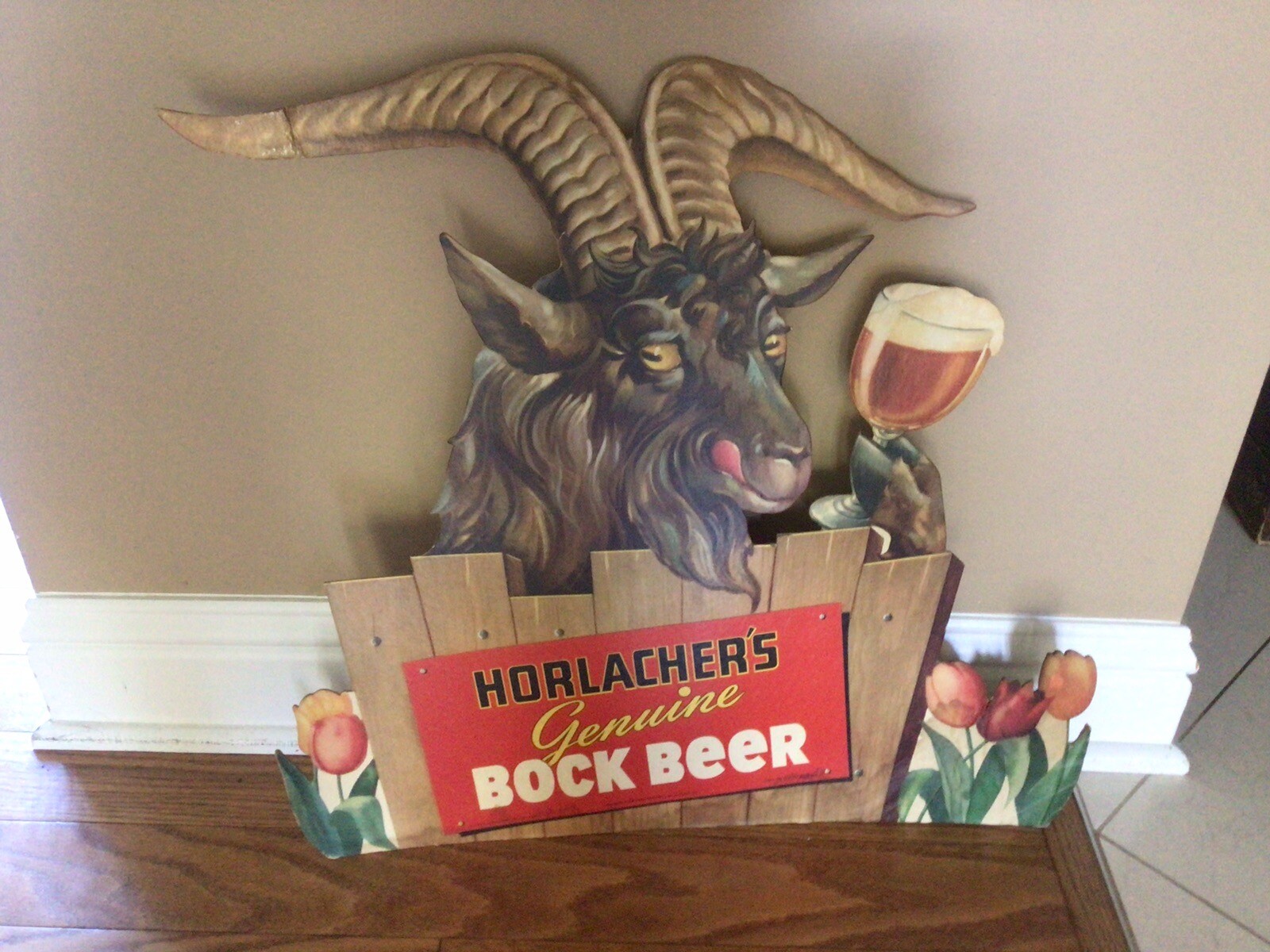Vintage Horlachers Beer Cardboard Standup Sign 21”x20”